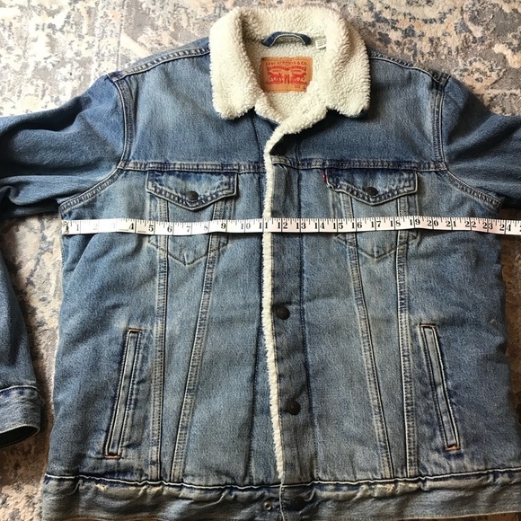 Levi's Blue Shearling Denim Jacket Large - Picture 3 of 7